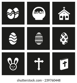 Vector black easter icon set on black background