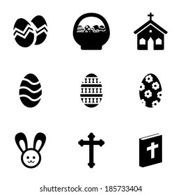 Vector black easter icons set on white background