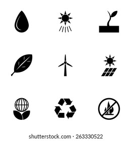 Vector black eco icon set on white background