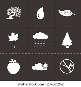 Vector black eco icons set on black background