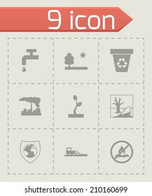 Vector black eco icons set on grey background