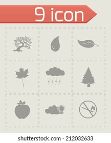 Vector black eco icons set on grey background