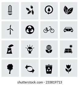 Vector black eco icons set on grey background