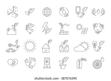 Vector black eco icons set on white