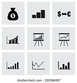 Vector black economic icon set on grey background