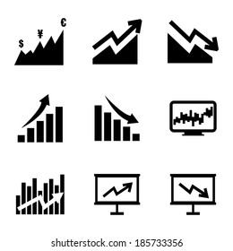 Vector black economic icons set on white background