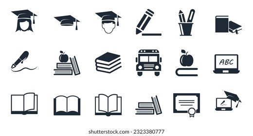 vector black education icon. collection education icon set. isolated on white background