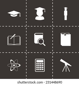 Vector black education icon set on black background