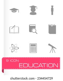 Vector black education icon set on grey background