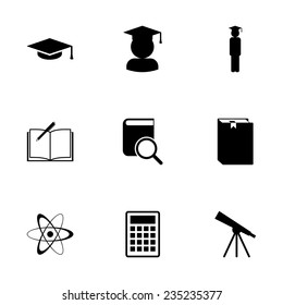 Vector black education icon set on white background