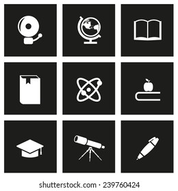 Vector black education icon set on black background.