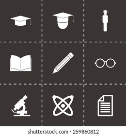 Vector black education icon set on black background.