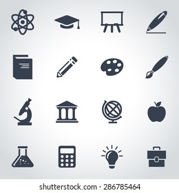 Vector Black Education Icon Set On Grey Background