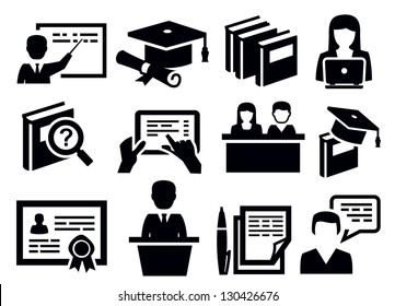 vector black education icons set on white