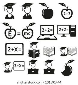 vector black education icons set on white