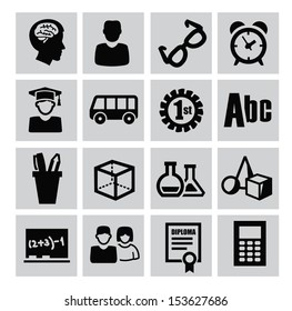 vector black education icons set on gray