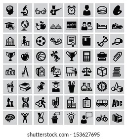 vector black education icons set on gray