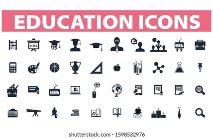 vector black education icons set on gray