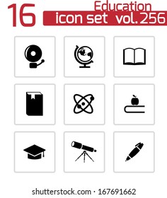 Vector black education icons set on white background
