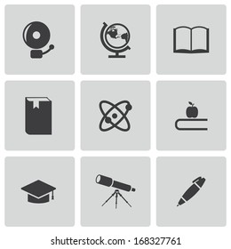 Vector black education icons set on white background