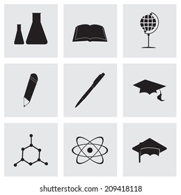 Vector black education icons set on grey background