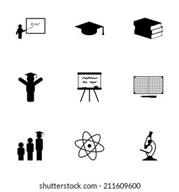 Vector black education icons set on white background