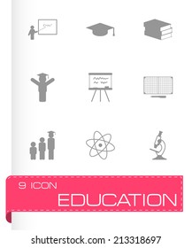Vector black education icons set on white background