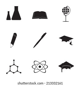 Vector black education icons set on white background
