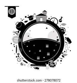 vector black education icons set on white background