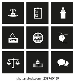 Vector black election icon set on black background.