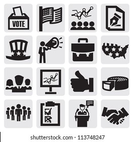 vector black election icons set on gray