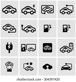 Vector black electric car icon set. 