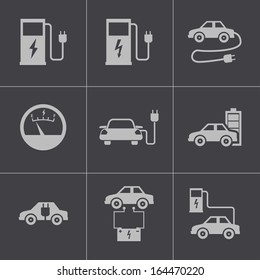 Vector black electric car icons set