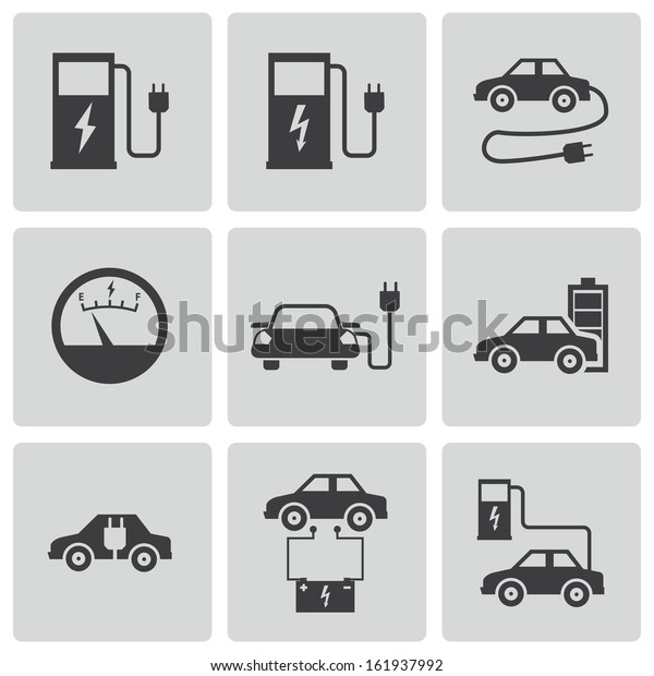 Vector Black Electric Car Icons Set Stock Vector (Royalty Free ...