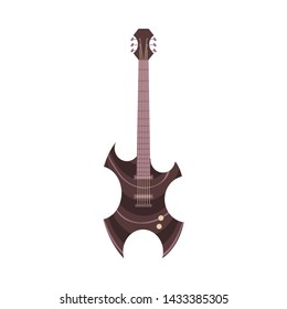 Vector black electric guitar icon. Classic rock musical instrument. Symbol of heavy metal, blues and string music. Stage entertainment equipment for musicians. Isolated illustration