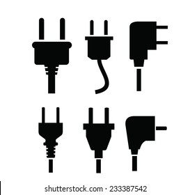 vector black electric plug icon on white background