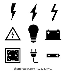 Vector black electricity icon set on white background