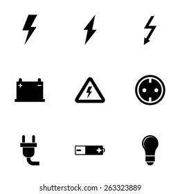 Vector black electricity icon set white background