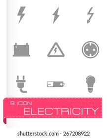 Vector black electricity icon set on white background.