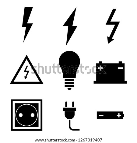 Vector black electricity icon set on white background