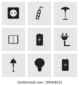 Vector black electricity icons set on grey background