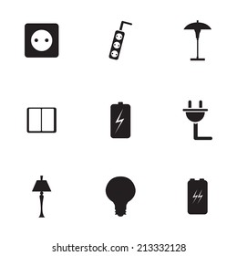 Vector black electricity icons set on white background
