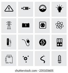 Vector black electricity icons set on grey background
