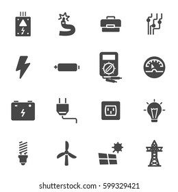 Vector black electricity icons set
