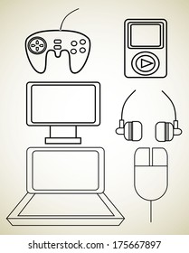 vector black electronic devices icons set