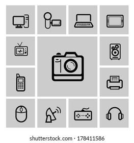 vector black electronic devices icons set