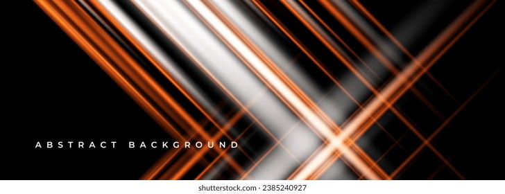 Vector black elegance abstract modern wide banner background with white and orange light and shiny diagonal lines.