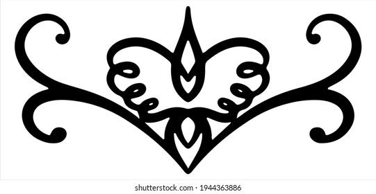 Vector black Element with a thin curly line. Monogram with a curl and swirl for decoration of festive products, web, menus, labels. Ornament for Valentine's day, birthday, mother's day