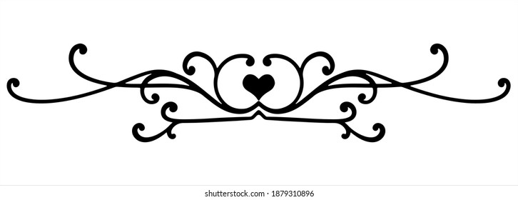vector black element with a thin line. Monogram with a heart and swirl for decoration of festive products, web, menus, labels. Ornament for Valentine's day, birthday, mother's day