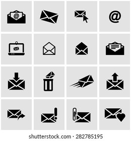 Vector black email icon set on grey background